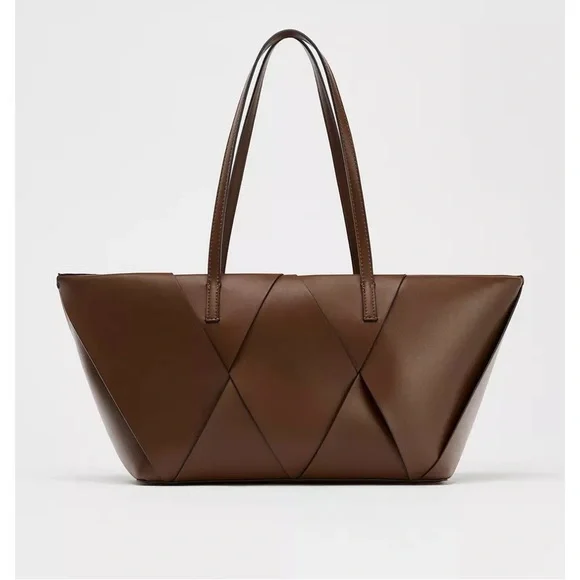 Zara Woven Brown Tote Bag - Picture 2 of 7
